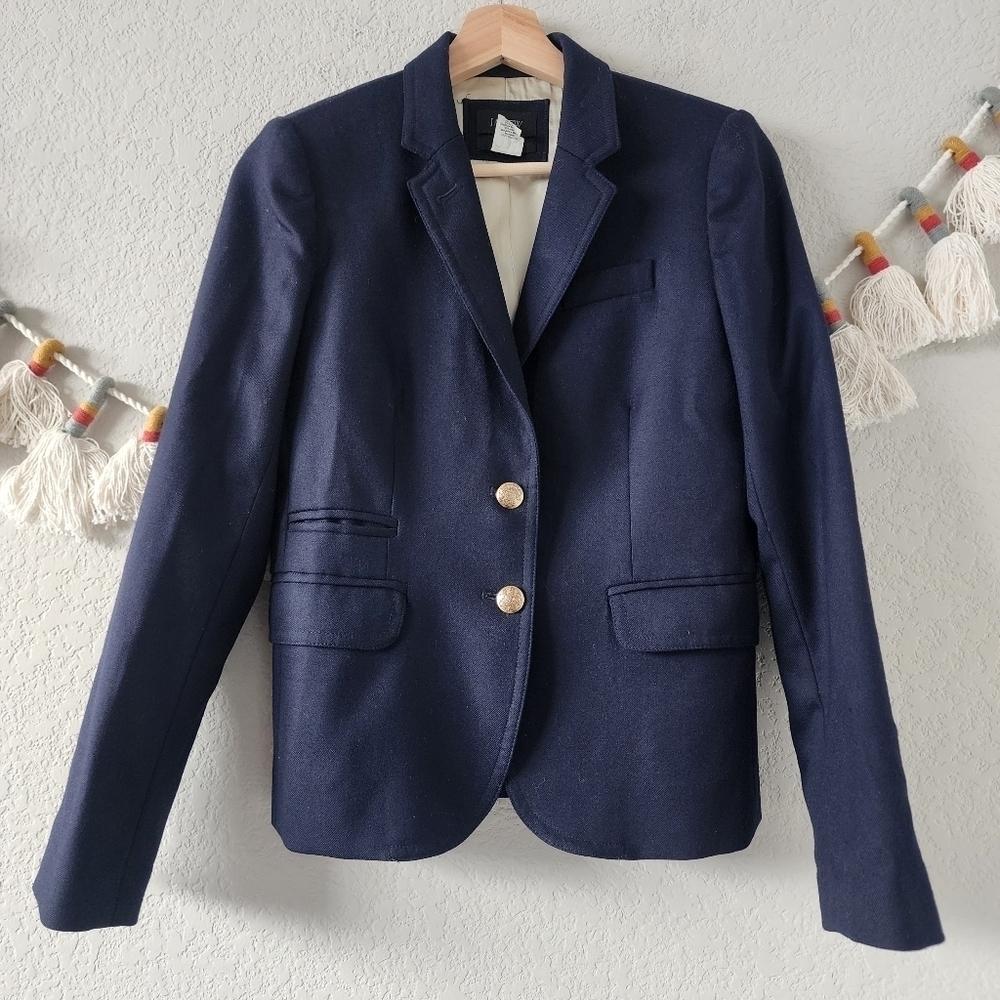 J. Crew Schoolboy Wool Single Breasted Navy Blazer Slim Business Contemporary 2